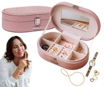 Szkatułka kuferek elegancki na biżuterię pierścionki Peterson prezent różowy
