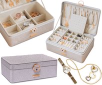 Szkatułka kuferek na biżuterię duży elegancki na zegarki kolczyki Peterson srebrny