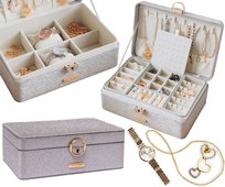 Szkatułka kuferek na biżuterię elegancki na zegarki duży kolczyki Peterson szary