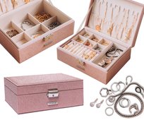 Szkatułka na biżuterię duży elegancki kuferek na kolczyki zegarki Peterson różowy