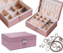 Szkatułka na biżuterię duży elegancki kuferek na zegarki kolczyki Peterson różowy