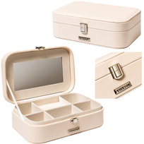 Szkatułka na biżuterię kremowa z lusterkiem PETERSON skóra ekologiczna  elegancki prezent pierścionki kolczyki bransoletki