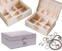 Szkatułka na biżuterię kuferek duży na zegarki kolczyki elegancki Peterson srebrny