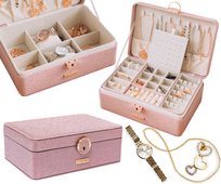 Szkatułka na biżuterię kuferek elegancki duży na kolczyki zegarki Peterson różowy