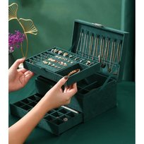 Szkatułka Na Biżuterię Kuferek Etui Organizer Butelkowa Zieleń Pudełko Pd119