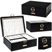 Szkatułka na biżuterię kuferek ze skóry ekologicznej czarna elegancka na kluczyk pierścionki zegarek kolczyki bransoletki PETERSON