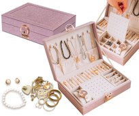 Szkatułka na biżuterię pierścionki Peterson zegarki elegancki kuferek różowy