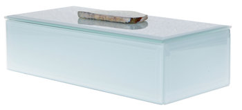 Szkatułka szklana z kamieniem podłużna, EWAX, biała, 20x9,5x5,5 cm - Ewax