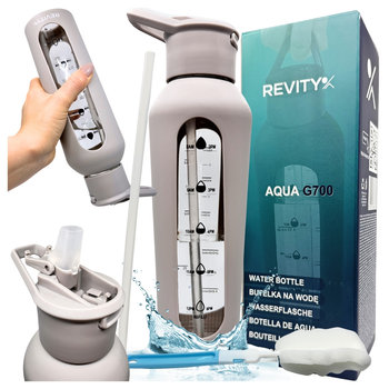SZKLANA BUTELKA NA WODĘ MOTYWACYJNA 700 ml Z SILIKONOWYM POKROWCEM - REVITY