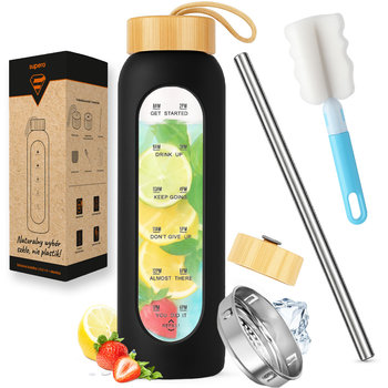 Szklana butelka na wodę motywacyjna z miarką wielorazowa słomka do picia 1L - Inna marka