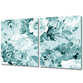 Szklane Deski Kuchenne - Dekoracyjny Element - 2x 40x52 cm - Aqua kwiaty niebieskie - Coloray
