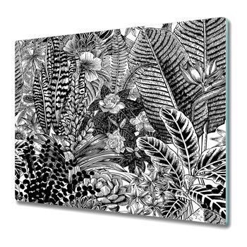 Szklane Deski Kuchenne - Dekoracyjny Element 60x52 cm - Czarno-białe liście - Coloray