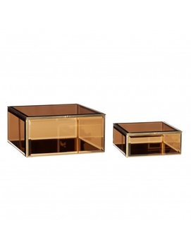 Szklane pudełko, szkło / lustro / metal, brąz / mosiądz, s / 2 Hübsch - Hubsch Design