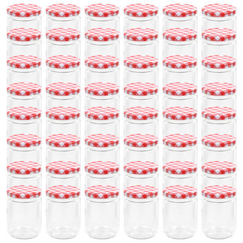 Szklane słoiki na dżem, biało-czerwone pokrywki, 48 szt, 230 ml - vidaXL