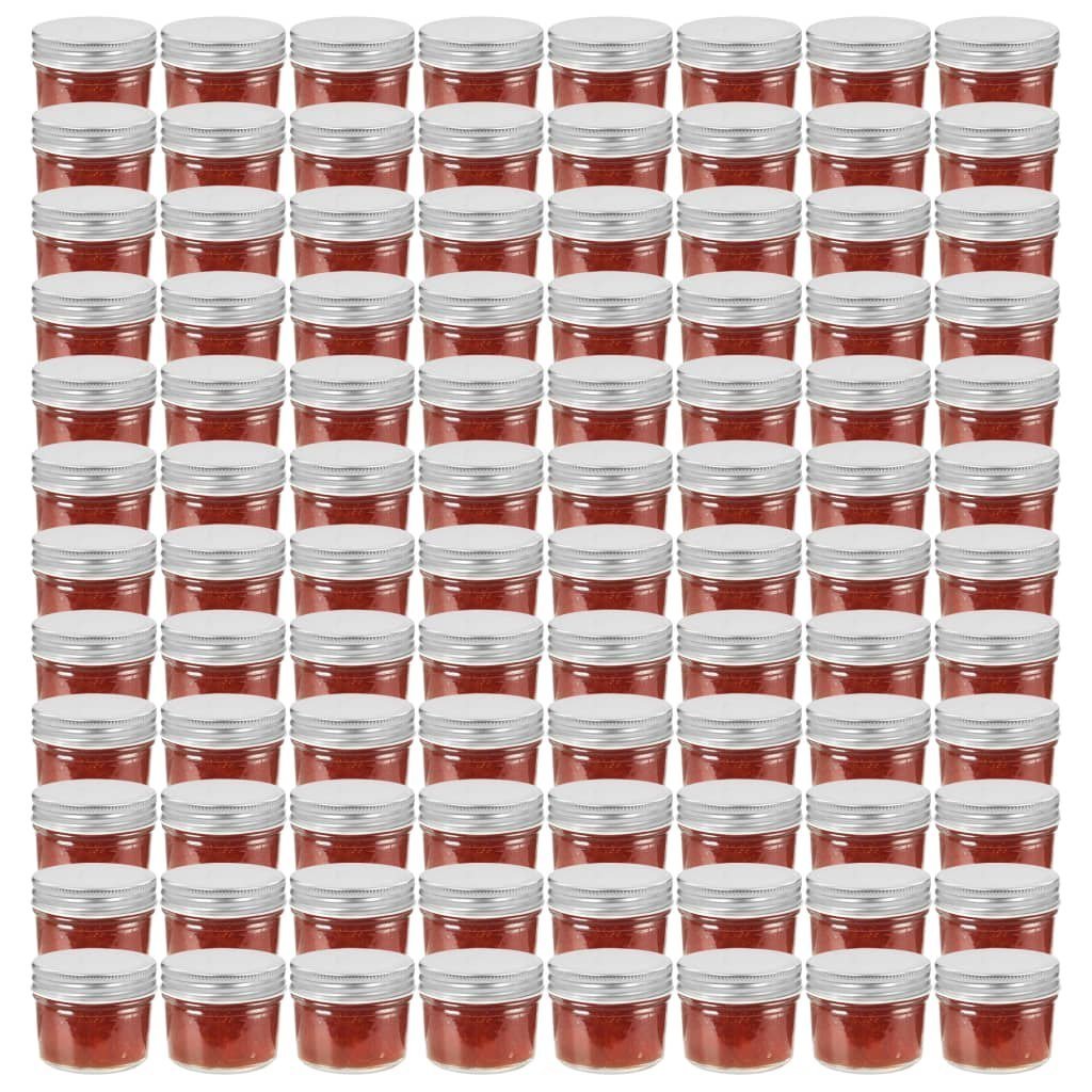 Szklane słoiki na dżem vidaXL, 96 szt., 110 ml, srebrne pokrywki