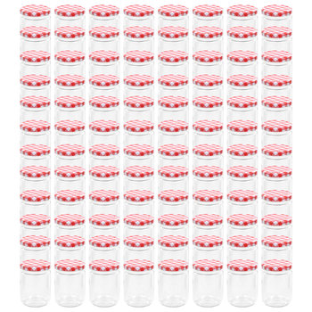 Szklane słoiki na dżem vidaXL, 96 szt, 230 ml, biało-czerwone pokrywki - vidaXL