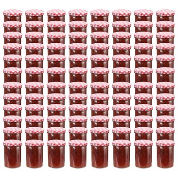 Szklane słoiki na dżem vidaXL, 96 szt, 400 ml, biało-czerwone pokrywki - vidaXL