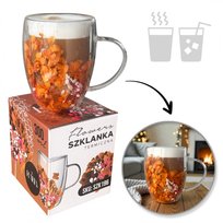 Szklanka termiczna z kwiatami w środku, gipsówka, hortensje, pomarańczowy róż 300 ml 1szt SZK196