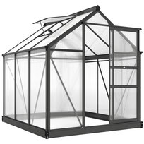 Szklarnia aluminiowa Outsunny 3, 65 m² 190 x 192 x 201 cm z fundamentem, oknem dachowym, drzwiami przesuwnymi, panelami 4 mm, odporna na promieniowanie UV, do uprawy pomidorów, domek dla roślin