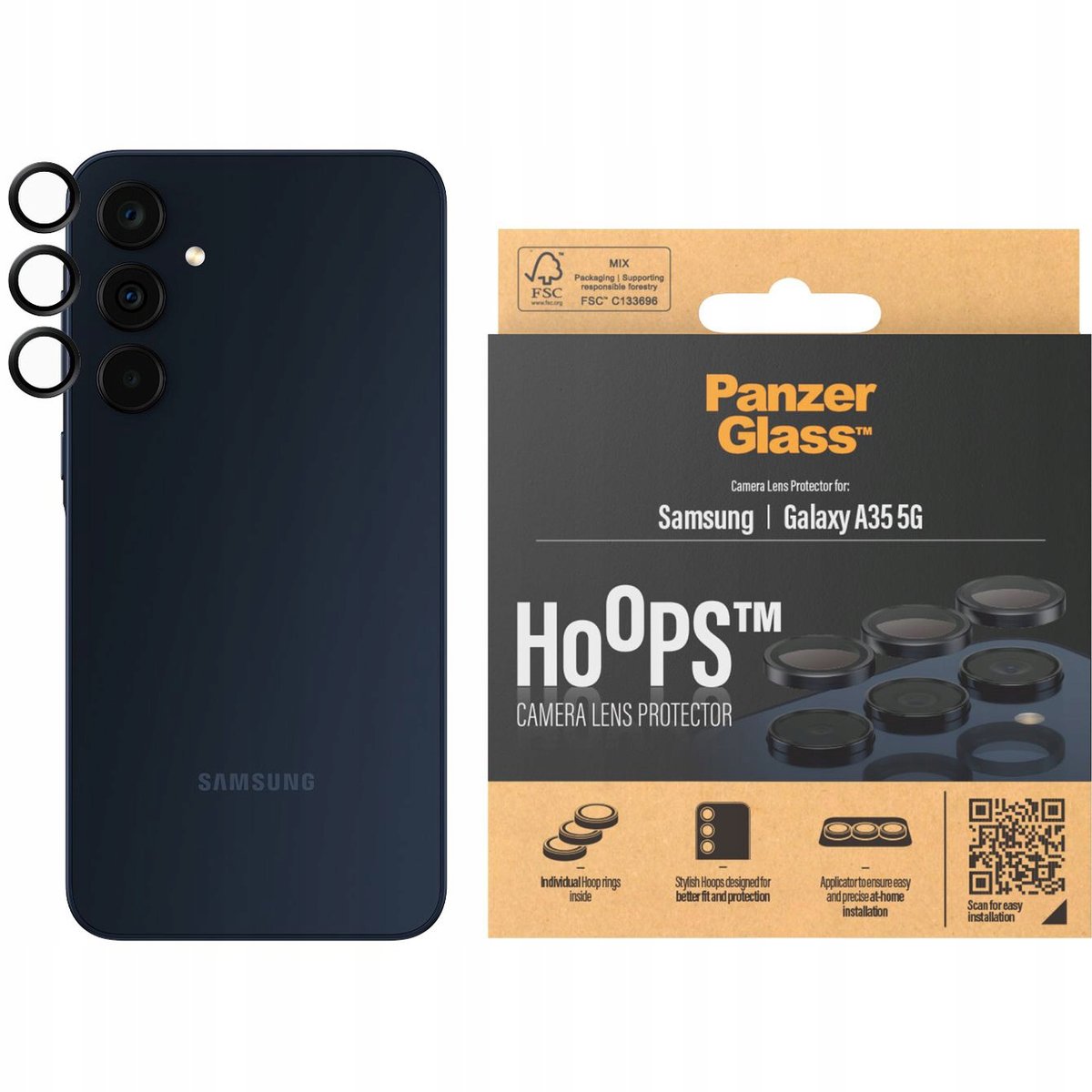 PANZERGLASS Szkło hartowane na aparat PanzerGlass Hoops do Galaxy A35 5G, czarne