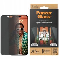 Szkło hartowane na cały ekran PanzerGlass Ultra-Wide Fit Privacy + EasyAligner do iPhone 15 Pro Max, przyciemniane z czarną ramką