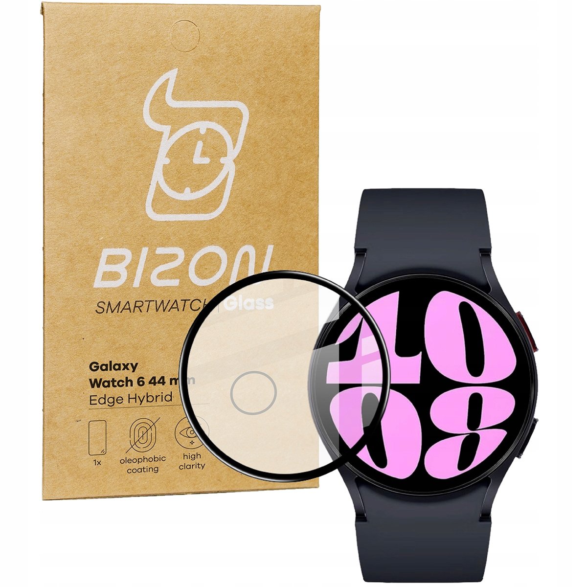 Фото - Чохол і плівка для смартгодинників Bizon Szkło Hybrydowe  Glass Watch Edge Hybrid Dla Galaxy Watch 6 44Mm, Cza 