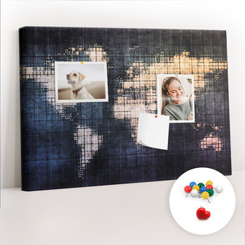 Szkolna Tablica korkowa 60x40 cm, Kolorowe Pinezki, wzór Abstrakcja mapa świata - Coloray