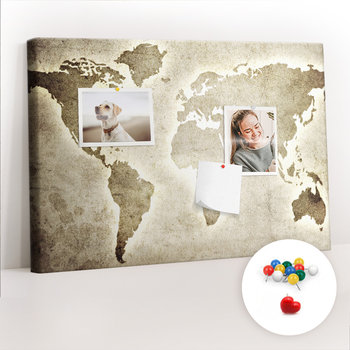 Szkolna Tablica korkowa 60x40 cm, Kolorowe Pinezki, wzór Mapa świata - Coloray
