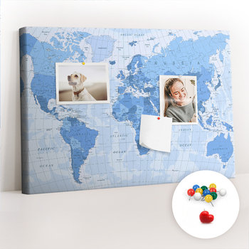Szkolna Tablica korkowa 60x40 cm, Kolorowe Pinezki, wzór Polityczna Mapa Świata - Coloray