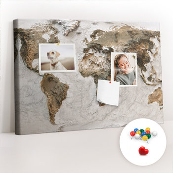 Szkolna Tablica korkowa 60x40 cm, Kolorowe Pinezki, wzór Stara mapa świata - Coloray