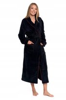 Szlafrok Damski Długi Ciepły Gruby z Wiązaniem Prezent CZARNY MORAJ M