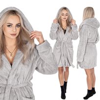 Szlafrok Damski Z Kapturem I Paskiem Rozm. L/Xl Polarowy Jasny Szary