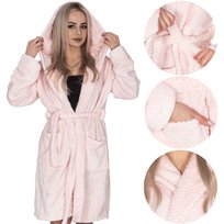 Szlafrok Damski Z Kapturem I Paskiem Rozm. L/Xl Polarowy Różowy