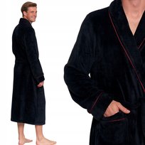 Szlafrok Męski Długi Puszysty Ciepły Wiązany Na Prezent Wygodny Moraj L Black