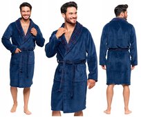 Szlafrok Męski Krótki Klasyczny Ciepły Puszysty Wiązany w Pasie MORAJ M