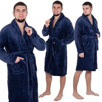 Szlafrok Męski Z Paskiem Rozm. M/L Polarowy Granatowy