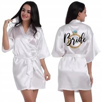 SZLAFROK SATYNOWY BIAŁY Na Ślub Wesele Dla Panny Młodej Panieński BRIDE Wz