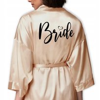 SZLAFROK SATYNOWY ZŁOTY Na Ślub Wesele Dla Panny Młodej Panieński BRIDE Wz