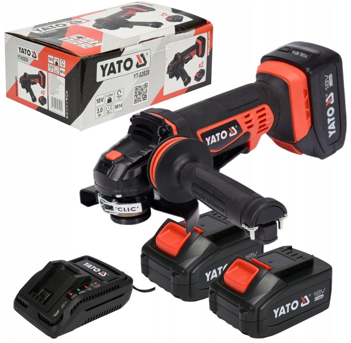 Szlifierka kątowa YATO, 18V, 2x3,0Ah LI-ION