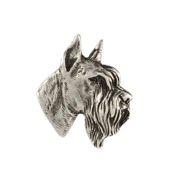 Sznaucer, Schnauzer II  - posrebrzana broszka z psem, elegancki pin, ozdoba klapy marynarki marki Art-Dog - Art-Dog