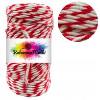 Sznurek Bawełniany Skręcany Czerwono-Biały 60m 2mm Sznurek Pakowy