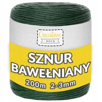 Sznurek do makramy bawełniany 3mm 200m zielony do dekoracji rękodzieła