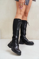 Sznurowane Kozaki Z Elastyczną Cholewką Czarne Vamilena-37