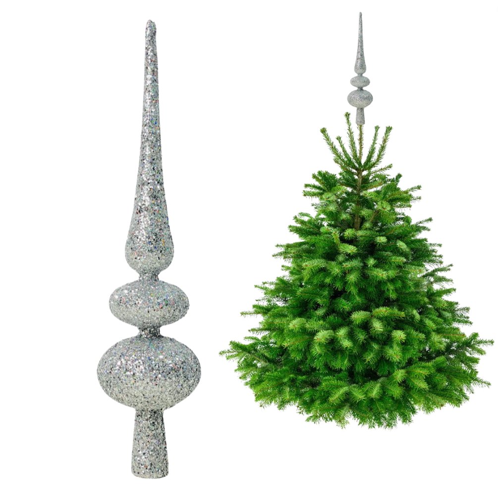 Szpic Srebrny Na Choinkę - Czubek Choinkowy W Brokacie 29 Cm - Inna