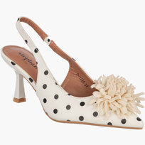 Szpilki Damskie Ekoskóra Czółenka Slingback z Kwiatem Eleganckie Białe W Kropki 39 Inna marka