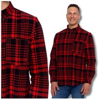 Sztruksowa Koszula Męska 100% Bawełna w Kratę Długi Rękaw Wygodna Moraj XL