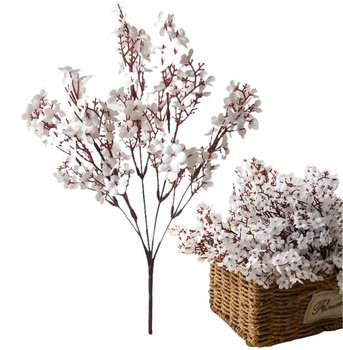 Sztuczne białe kwiaty 1szt gałązka mirabelki wiśni dekoracyjna ozdobna wystrój - Edibazzar