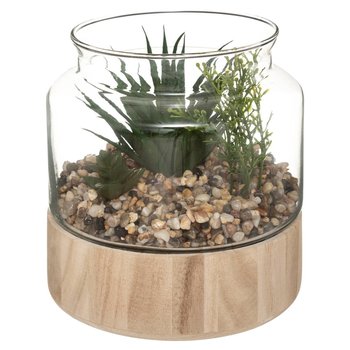 Sztuczne rośliny, wys. 17,5 cm, w szklanym terrarium na podstawie - Atmosphera