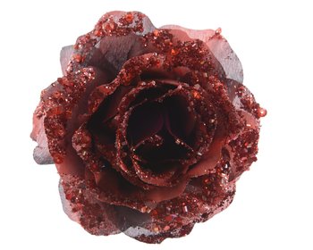 Sztuczny Kwiat Na Klips Róża Czerwona Brokat 14Cm - ABC