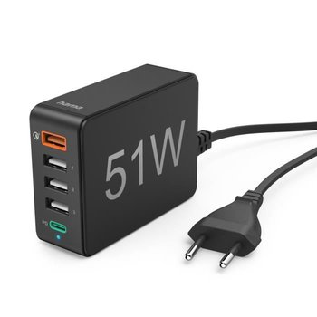 SZYBKA ŁADOWARKA 5-PORTOWA, 1X QC 3.0, 3X USB-A, 1X USB-C PD, 51W, CZARNA - Inny producent